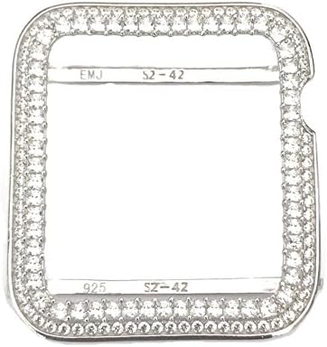 EMJ Series 1,2,3 Bling Apple Watch Princess Zirconia Silver Bezel Face Case Cover Insert 38/42 mm (38, Series 3 (non - ceramic))