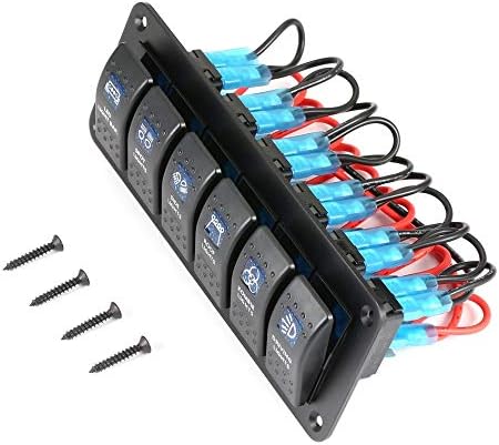 Mountxin 6 Gang Waterproof Marine Boat Caravan RV Rocker Switch Panel Circuit Breaker - Black