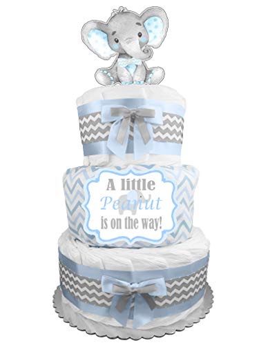 Elephant Diaper Cake - Little Peanut - Boy Baby Shower Gift - Blue and Gray