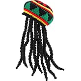 SATINIOR Rasta Hat with Black Dreadlocks Wig Rasta Wig with Dreads Funny Hat, 1 Piece, Size 17. 3