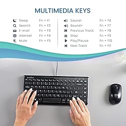 Perixx PERIBOARD-407B US, Wired USB Mini Keyboard
