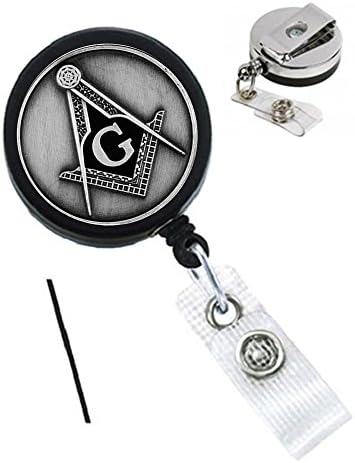 Mason Black Grand Master Masonic Lodge Freemason Masonry Fraternal Black Chrome Heavy Duty ID Security Badge Retractable Cord Reel with Belt Clip