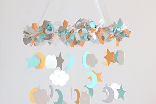 Star Nursery Mobile in Aqua, Orange, Gray &amp; White