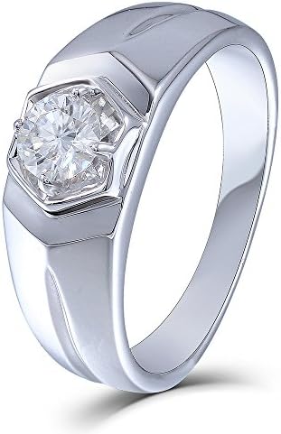 TransGems 0.5ct 5mm H Color 2.8mm Band Width Moissanite Engagement Ring Platinum Plated Sterling Silver for Men