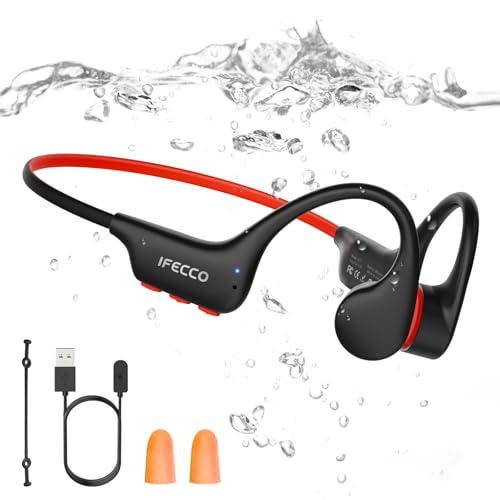 IFECCO Knochenschall Kopfhörer Schwimmen Bluetooth 6.0 - IP68 wasserdichte Open Ear KopfhöRer mit MP3-Player 8GB Speicher,Unterwasser Sport Kopfhörer für Schwimmen Laufen Fahrrad Surfen