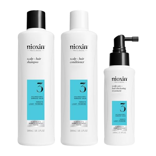Nioxin Scalp + Hair Thickening System 3 | For Colored, Dry, & Damaged Hair with Light Thinning | Maintain Vibrant Color | Strengthen & Nourish with Niacinamide & Biotin | 3 Month Supply