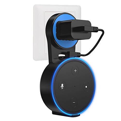 【2018 Upgraded】Wall Mount Stand for Dot 2nd Generation Vanelc Hanger Holder Space-Saving in Bedroom, Bathroom, Kitchen and Office Dot Accessories with short Charge cable and 2 gaskets (R0201-black)