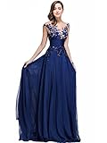 Babyonline Blue Long Prom Lace Dresses Evening Gowns with Sequins
