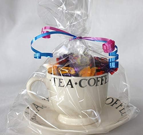 Wrappings and Bows Extra Large Gusseted Clear Cellophane Gift Bags 14" x 8.5" x 3" (36.5cm x 22cm x 8cm) 50 bags