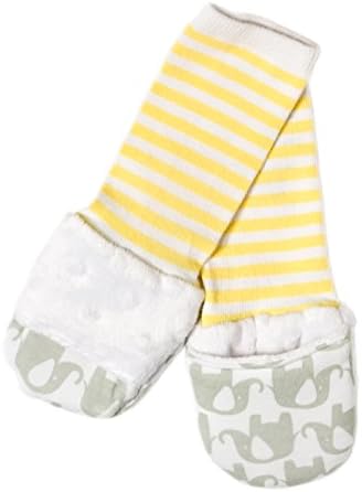 Handsocks Plushy Stay On Strap-Free No-Scratch & Warmth Mittens (Small (0-6 Months), Olivia (Grey/Yellow Elephant))