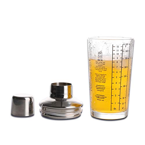 Sanlan cocktail shaker, 12oz Martini Recipes Measured Mixing Glass and Stainless Steel Top cobbler shaker, Best Gift for Beginner