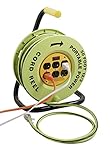 Southwire E-238 Heavy Duty Power Station Cord reel, with 6 Grounded Outlets, 12/3 50-Foot Extension Cord, Built In 15-Amp Circuit Breaker, Green/Black