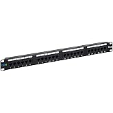ICC CAT6 RJ45 Patch Panel, 24-Port 1U 19-Inch Rackmount, Black, 1-Pack | 16-gauge steel, 110 IDC rear, 50 microinch gold contacts, PoE++ to 100W, UL 1863, TAA, mounting screws included
