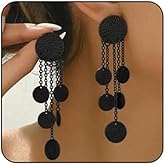 Gold Round Dangle Drop Earrings Lightweight Disc Hammered Tassel Earrings Boho Vintage Statement Earrings Fashion Jewelry Accessories for Women