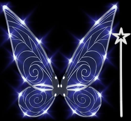 quescu Fairy Wings for Girls,Light up Butterfly Wings for Adults,LED Fairy Costume for Women Halloween Dress Up Party Favor