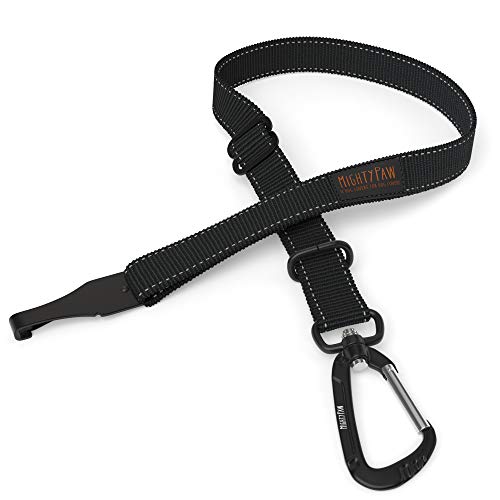 Mighty Paw Safety Belt, Dog Seat Belt, Latch Bar Attachment for Optimal Safety and Security, All Metal Hardware, Tangle-Free Swivel Attachment, Carabiner, Adjustable Length. (Black)