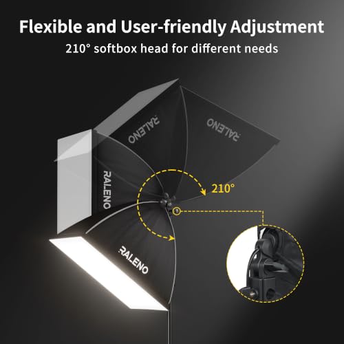 RALENO Softbox Lighting Kit, 2×50×50cm Photography Studio Lighting with 50W 5500K LED Bulbs, 97 CRI Light Box Lighting for Video Recording, Studio, Portraits and Product Shooting Youtube