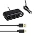 Car Charger Adapter, Ofspower 3 Socket Cigarette Lighter Adapter with 12V Dual USB Car Phone Charger + 3FT USB Type C Cable for Smartphones