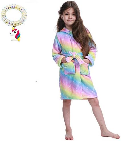 Kids Unicorn Robe Girls Soft Plush Bathrobe Novelty Hooded Nightgown Gift