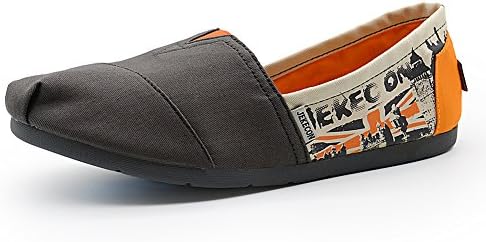 JEKECON 9509 Men's Classic Slip On Canvas Flats Comfort Casual Walking Flats Shoes Alpargatas gray orange 7.5