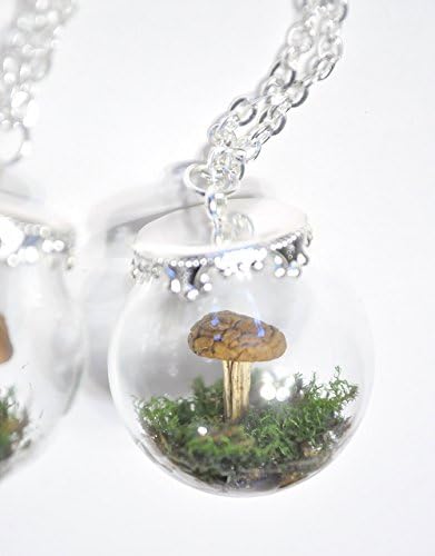 Real Mushroom &amp; Moss Terrarium Globe Necklace - Nature Pagan Forest Woodland Fairy