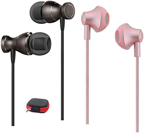 Headphones with Microphone 2 Pack Earbuds with Mic Volume Control Durable Deep Bass Stereo Earphones Noise Isolating Corded Headset with Case for Apple iPhone and more (Rose gold black 2)