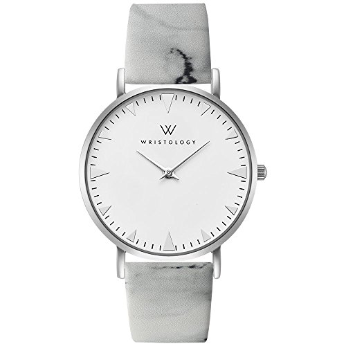 WRISTOLOGY Stella Womens Silver Boyfriend Watch Marble Leather Changeable Strap Band