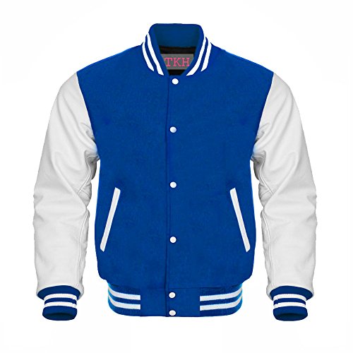 Design Custom Jackets Letterman Baseball Varsity Jacket White Leather/Royal Blue (XXL)