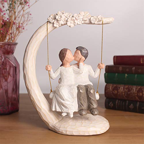 JSYS Hand Painted Lover Romantic Sculptures Figurines, Kissing Statues Anniversary Newlywed