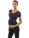 PattyBoutik Mama Cowl Neck Drawstring Sides Maternity Tunic Top (Dark Blue, Navy M)
