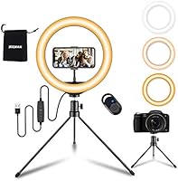 Jeemak LED Ring Light 10" with Tripod Stand & Phone Holder for Live Streaming & YouTube Video, Dimmable Desktop Makeup...
