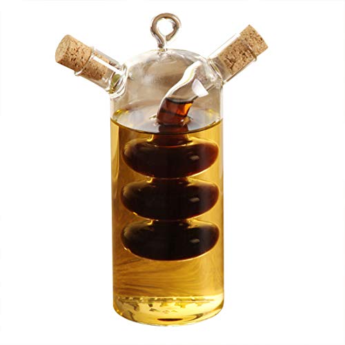 FineInno Olive Oil and Vinegar Dispenser 2 in 1 Oil and Vinegar Bottle Cruet Glass Jar Kitchen Supplies Removable Cork,for BBQ,Cooking, Baking,10oz (bottle with cork)