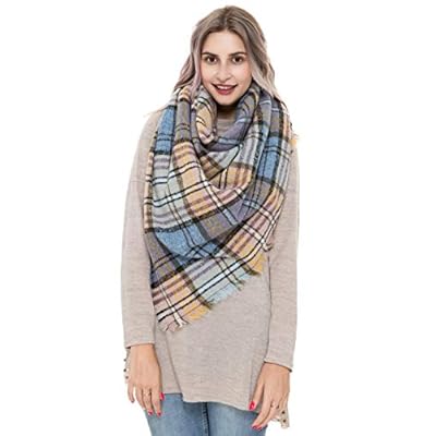 Women Plaid Blanket Winter Scarfs - REEMONDE 2019 New Design Oversized Tartan Wrap Cozy Tassel Shawl Checked Scarves