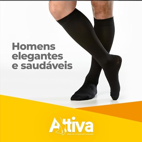 Meia de Compressão Masculina 3/4 Panturrilha Média 18-21 mmHg ATTIVA - Meia para Circulação, Varizes, Pernas Inchadas e Cansadas - Ideal para Trabalho, Viagem e Conforto Diário