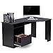 WLIVE Corner Computer Desk with Bookshelves and File Cabinet L-Shaped Desk in Black