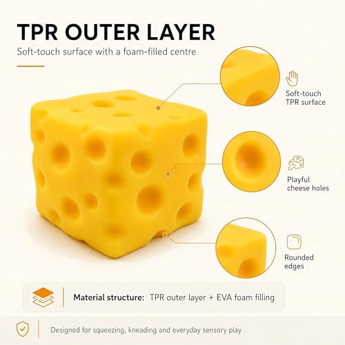 Plimto Giant Cheese Squishy Toy, 10cm Jumbo Slow Rising Stress Ball, 400g TPR Outer Layer with EVA Foam Filling, Soft Sensory Fidget Toy for Kids, Teens & Adults, Novelty Desk Decor and Gift