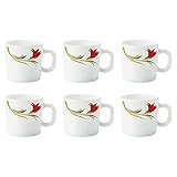 Larah by Borosil Red Lily Opalware Mug Set, 6