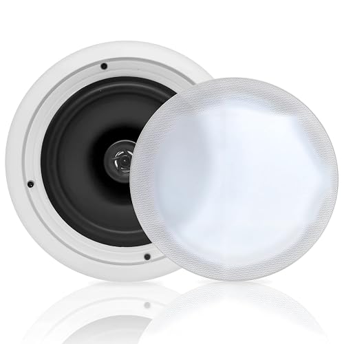 Pyle 20 cm Passiv Deckenlautsprecher Paar – 2-Wege Einbaulautsprecher fuer AV-Receiver & Verstaerker, 8 Ohm Ceiling Speaker fuer Heimkino, Multiroom, Buero & Hintergrundmusik, Weiss