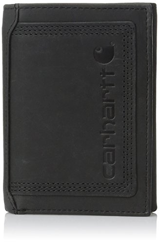 Carhartt Men's Top Grain Leather Trifold Wallet, Contrasting Stitch, Black, One Size