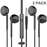 Reddie 2 Pack Wired Headphones Stereo In Ear Earphones Earbuds with Microphone and Volume Control for Phones Black