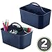 mDesign Plastic Small Office Storage Organizer Utility Tote Caddy with Handle for Cabinets, Desks, Workspaces - Holds Desktop Office Supplies, Pencils, Staplers Lumiere Collection, 2 Pack, Navy Blue