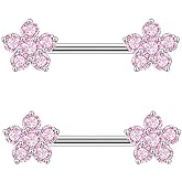 Zynova Sparkling 14G CZ Flower Nipple Rings for Women 316L Surgical Steel Cubic Zirconia Crystal Nipplerings Dainty Nipple Straight Bar Barbell Nipple Piercing Jewelry 16mm