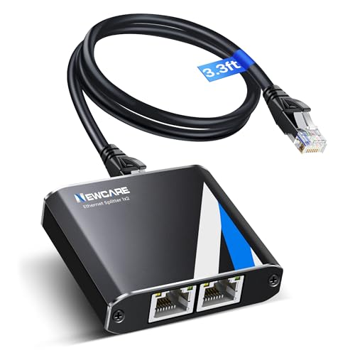 Gigabit Ethernet Splitter 1 to 2, 1000Mbps RJ45 Internet Splitter 2 Port with 3.3FT LAN Cable, Dual Network Adapter for Cat5e/6/7/8, Support 2 Devices Simultaneously