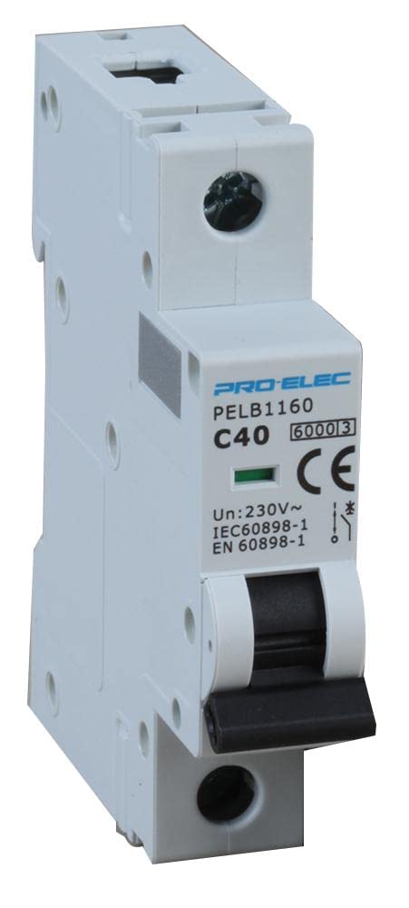 PRO ELEC PELB1160 40A Single Pole MCB, C Curve, 6kA