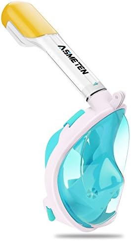 Asmeten Full Face Snorkel Mask 2018 Newest Foldable Panoramic View Snorkeling Mask with Detachable Camera Mount, Dry Top Set Easy Breath Anti-fog Anti-leak for Adults and Kids (Green, SM)