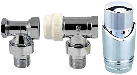 Angled Chrome Adjustable Thermostatic Radiator Valves Pack 1/2" BSP European Thread 15mm Lockshield TRV