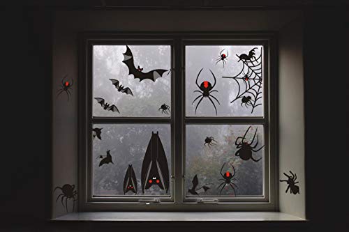 IARTTOP Halloween Bats Wall Decal, Window Clings Sticker with Bats Spider Spiderweb, Spooky Bats Sticker for Halloween Party Supplies (58 pcs)