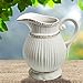 MyGift Decorative Vintage Pitcher Vase - White Ceramic Antique Style French Country Water Jug Flower Vase and Bouquet Holder