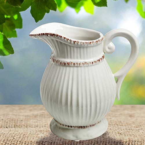 MyGift Decorative Vintage Pitcher Vase White Ceramic Antique Style