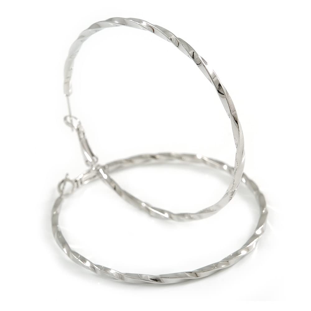 60mm D/Silver Tone Twisted Hoop Earrings/Large
